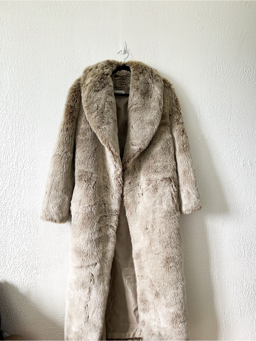 Together Plush Long Faux Fur Coat in Taupe